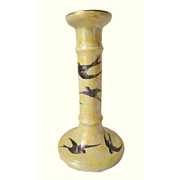 Antique Grimwades Swallows Candle Holders Hard to Find England Yellow Lusterware - Picture 3 of 8